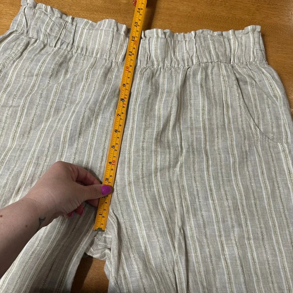 Magaschoni Linen Pants Womens L Pull On Striped Metallic Wide Leg Paperbag Waist - Picture 13 of 15